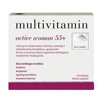 New Nordic Мультивітаміни для жінок Multivitamin active women 55+, тіамін (віт В1) 2.25 мг, 90 таблеток (Данія)