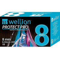 Иглы для инсулиновых шприц-ручек Wellion Protect Pro 8 mm, 10шт в упак. (Австрия)