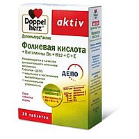 Доппельгерц Актив ( Doppel herz Aktiv ) Фолієва кислота + Вітаміни В6 + В12 + С + Е №30 ( 10х3 )