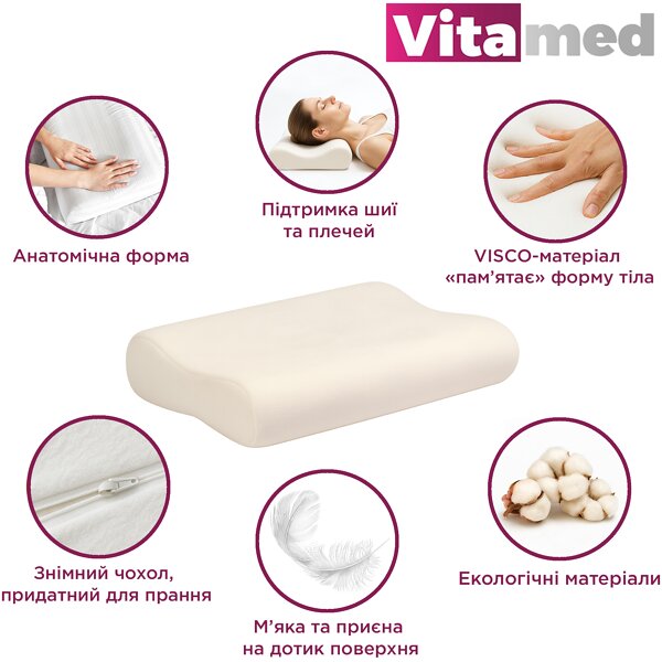 Компактная ортопедическая подушка Vitamed VISCO BA 623 с эффектом памяти (Украина)