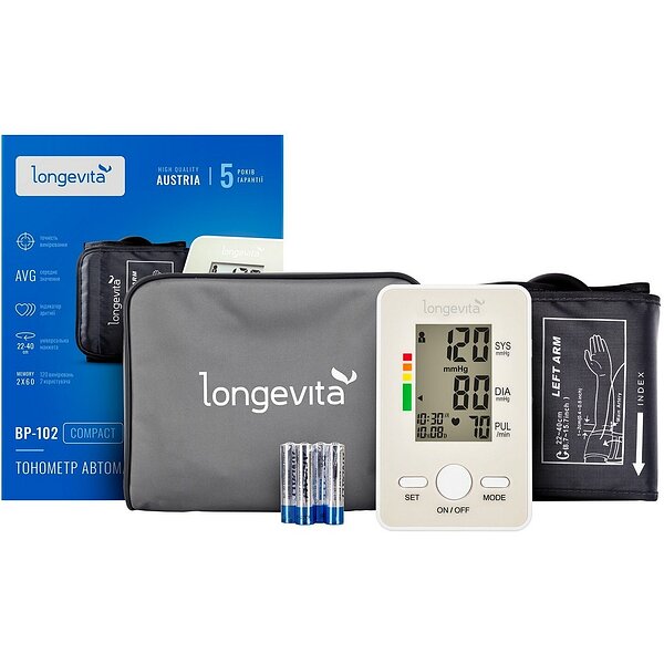 Тонометр автоматичний Longevita  BP-102 з манжетою 22-42 см. + пам'ять для 2-х (Австрія)