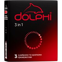 Презервативы Dolphi Три в одном с точками и ребрами, 3 шт (Украина)