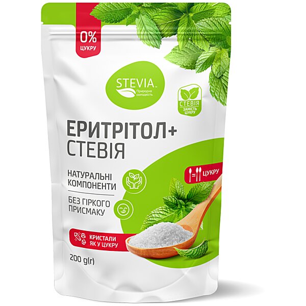 Цукрозамінник Stevia Еритритол + Стевія, 200 г