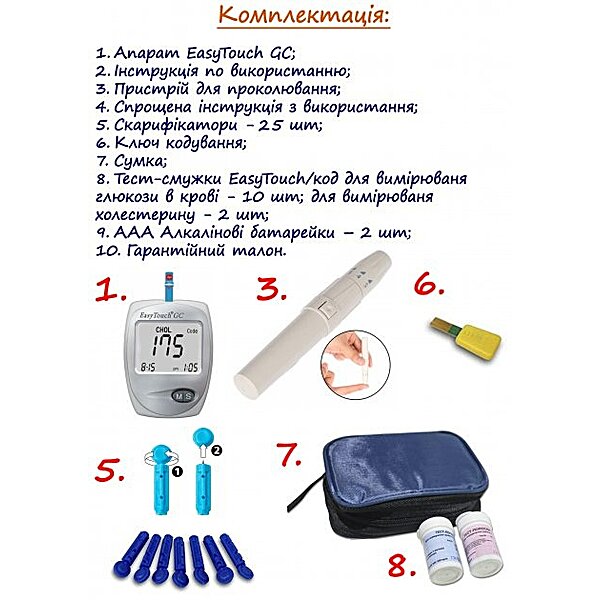 Характеристики Глюкометр з функцією вимірювання холестерину в крові Easy Touch GC (ЕТ-202)