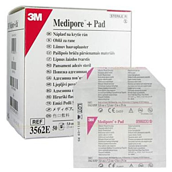 Адгезивна пов'язка для ран 3M Медіпор + Пад ( Medipore + Pad ) 5 x 7,2 см , арт. 3562