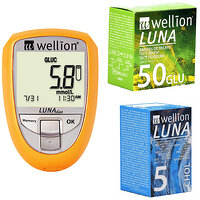 Акційний набір Глюкометр Wellion Luna Duo + тест - смужки №50 шт . ( глюкоза) + тест - смужки №5 ( холестерин )