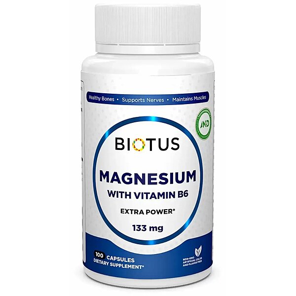 Магній з вітаміном В6, Magnesium with Vitamin B6, Biotus, 133 мг, 100 капсул (Україна)