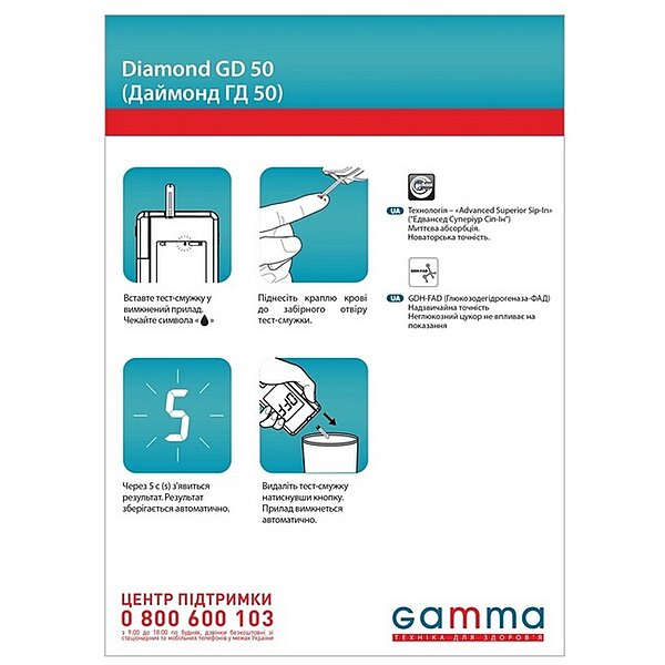 Фото Глюкометр Gamma Diamond GD50 (Англия)