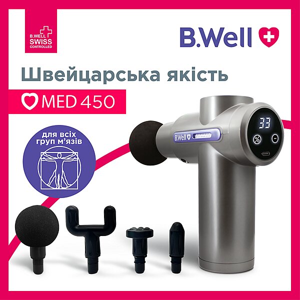 Перкусійний електромасажер для м'язів B.Well MED-450 (Швейцарія)