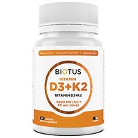 Вітаміни D3+К2, Vitamins D3+K2, 5000 МО/50 мкг, 60 капсул, Biotus (Україна)