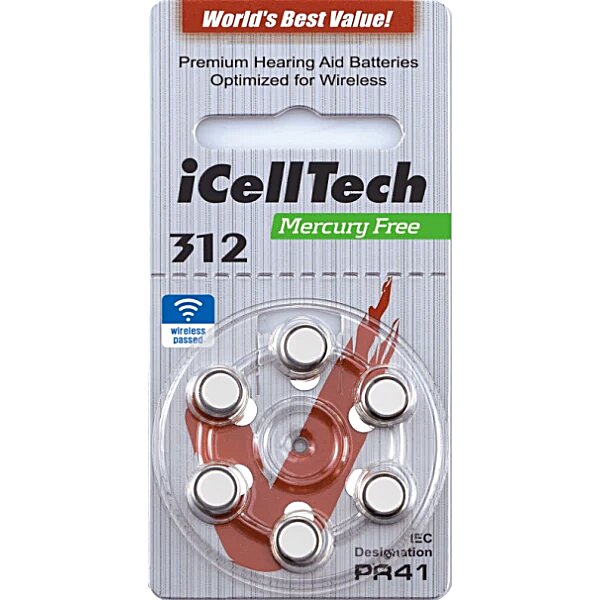 Батарейки для слухових апаратів iCellTech A312, 1шт
