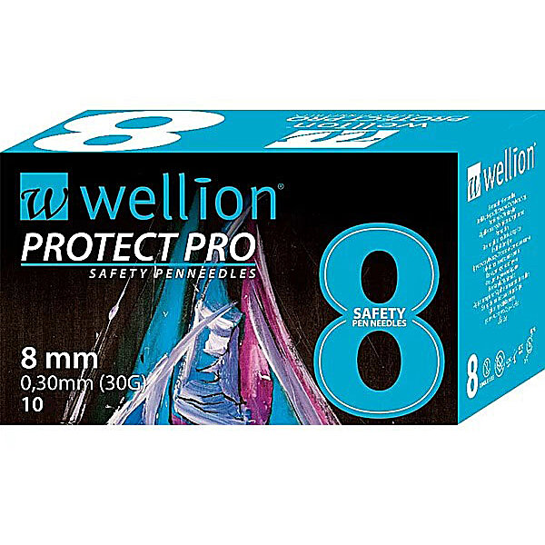 Иглы для инсулиновых шприц-ручек Wellion Protect Pro 8 mm, 10шт в упак. (Австрия)