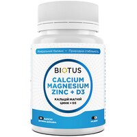 Магній, кальцій, цинк + D3, Calcium, Magnesium, Zinc + D3, Biotus, 60 капсул S125-BIO-530982