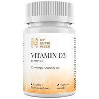 D3, вітамін Vitamin D3, My Nutri Week, 50 мкг (2000 МО), 60 капсул S125-MNW-532535 №2