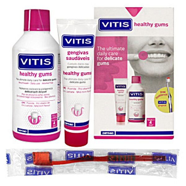 Набір: зубна паста + ополіскувач Dentaid Vitis Healthy Gums + зубна щітка (Іспанія)