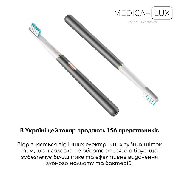 Звукова відбілювальна зубна щітка MEDICA+ Lux 10ХN Aluminum Portable Grey (Japan) S44-1983869525