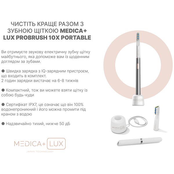 Звукова відбілювальна зубна щітка MEDICA+ Lux 10ХN Aluminum Portable Grey (Japan) S44-1983869525