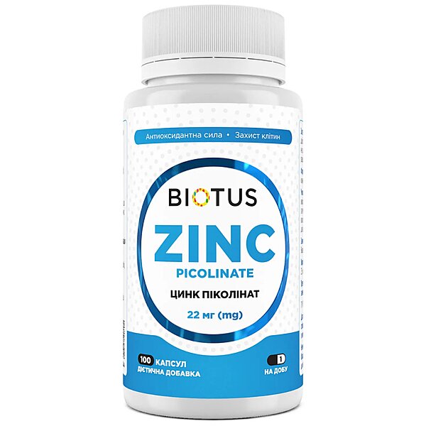 Цинк піколінат, Zinc Picolinate, Biotus, 22 мг, 100 капсул (Україна)