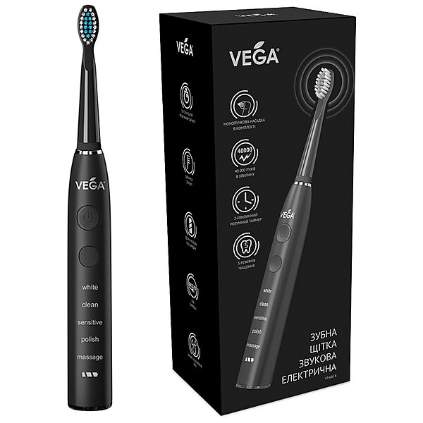 Фото Електрична зубна щітка Vega VT-600 B (чорна) 5 режимів чистки