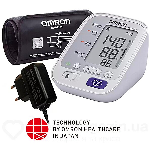 Тонометр автоматичний Omron M3 Comfort (HEM-7134-ALRU) з манжетою Intelli Wrap + адаптер S