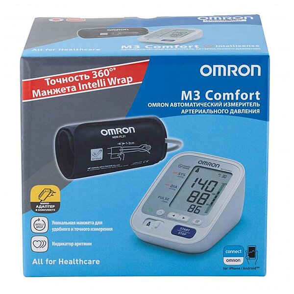 Тонометр автоматичний Omron M3 Comfort (HEM-7134-ALRU) з манжетою Intelli Wrap + адаптер S