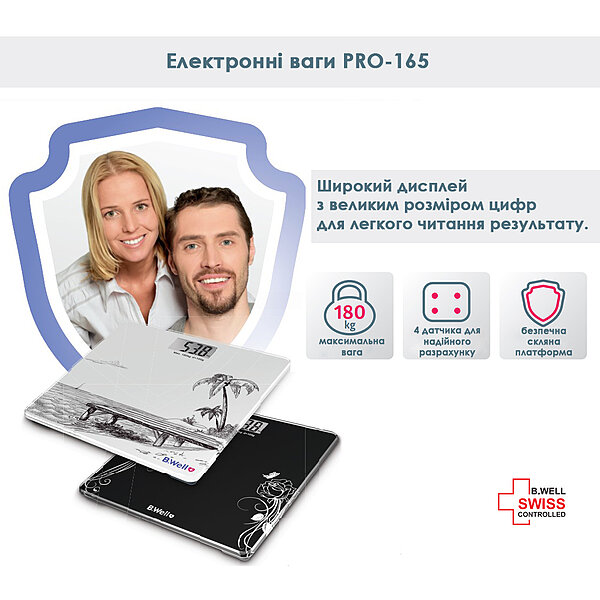 Фото Електронні підлогові ваги B.Well PRO-165 білі (Швейцарія)