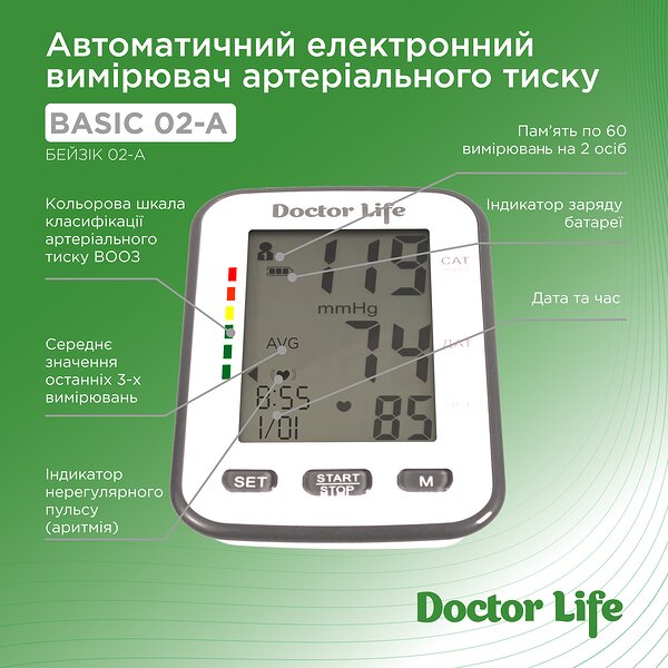 Автоматичний тонометр Doctor Life Basic 02-А з адаптером (Україна)
