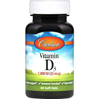 D, вітамін Vitamin D, Carlson, 1000 МО, 60 гелевих капсул S125-CAR-14500