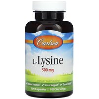L-lysine, l-лізин, Carlson, 500 мг, 100 капсул S125-CAR-06881