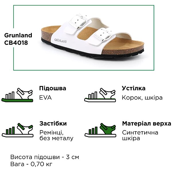 Характеристики Шльопанці анатомічні жіночі Grunland Sara CB4018 білі (Італія)