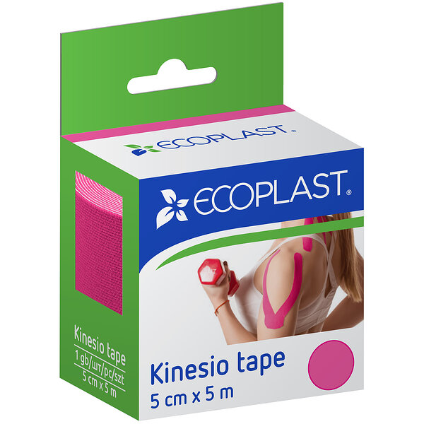 Пластырь медицинский ECOPLAST Кинезио тейп, 5см x 5м (розовый) 