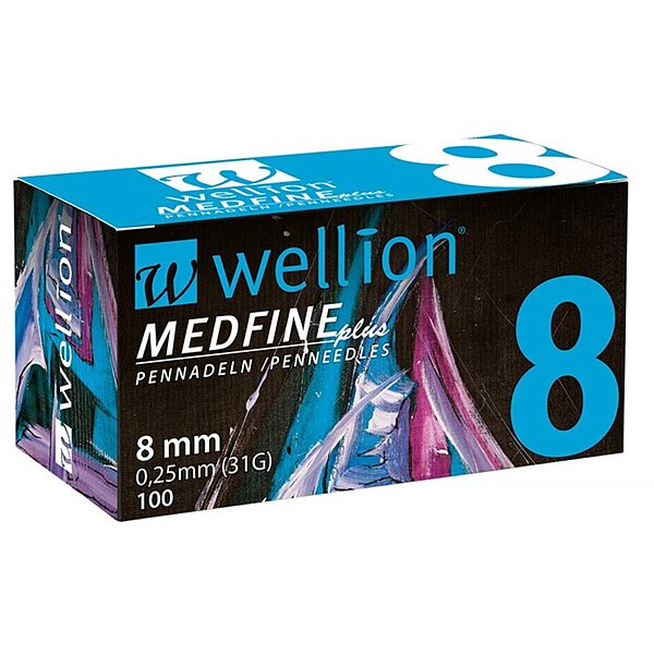 Універсальні голки Wellion MEDFINE plus для інсулінових шприц-ручок 8мм 31G x 0,25 мм (Австрія)
