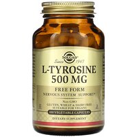 L-tyrosine, тирозин, Solgar, 500 мг, 100 вегетаріанських капсул S125-SOL-02761