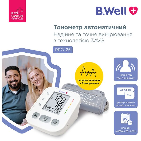 Автоматичний тонометр B.Well PRO-25 без адаптеру (Швейцарія)