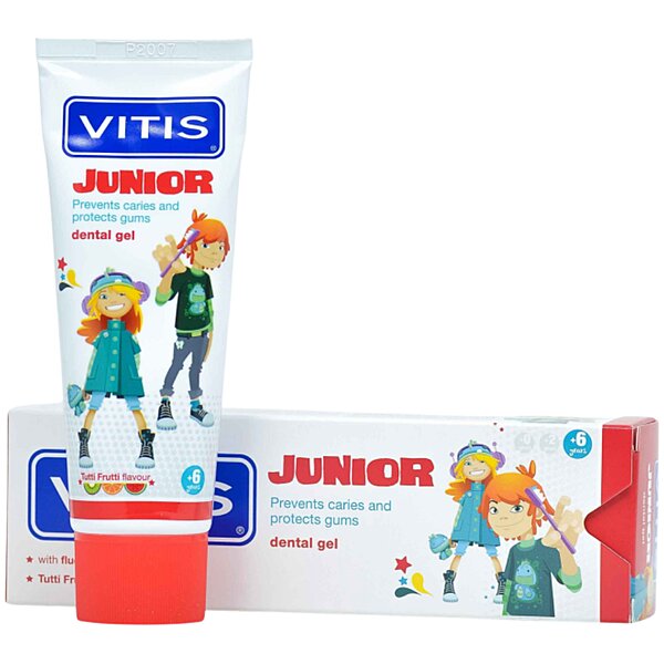 Характеристики VITIS JUNIOR гель-паста для детей, фруктовый вкус 75 мл. DENTAID (Испания)
