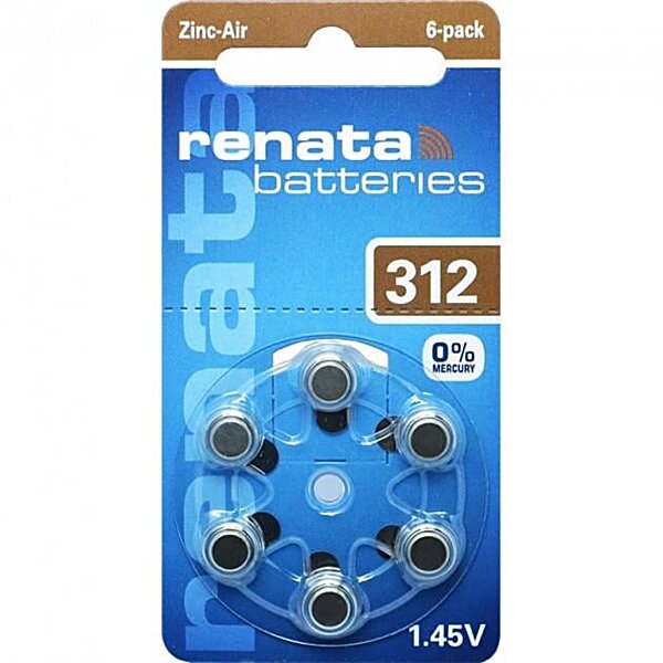 Батарейки для слухового апарату, Renata ZA312 DP6 (6 шт в блістері)