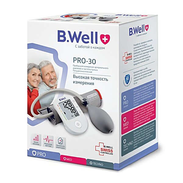 Тонометр напівавтоматичний B.Well PRO-30 з манжетою 22-32 см (Швейцарія)