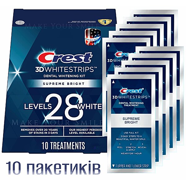 Відбілюючі смужки Crest 3D 1/2 курсу Supreme Bright (Flex fit) 10 упаковок, 20 смужок
