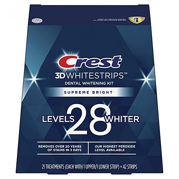 Фото Відбілюючі смужки Crest 3D 1/2 курсу Supreme Bright (Flex fit) 10 упаковок, 20 смужок