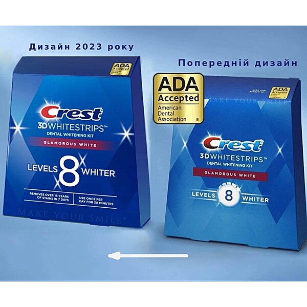 Отбеливающие полоски для зубов Crest 3D White Glamorous Whitestrips 14 упаковок, 28 полосок & Отбеливающая эмульсия Сrest Whitening Emulsions 10 g