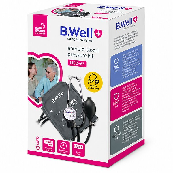 Купити Механічний тонометр B.Well Comfort MED-63 із вбудованим стетоскопом в манжету (Швейцарія)