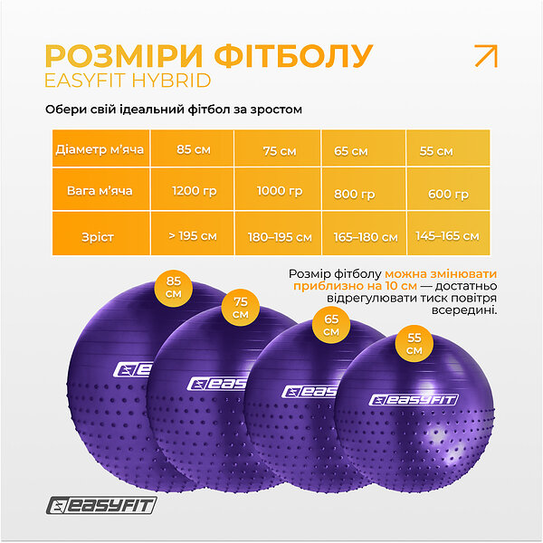 65 фитбол см EasyFit Hybrid фиолетовый (фитбол полумассажный) S122-2077