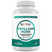 Подорожник, Psyllium Husk, Biotus, порошок лушпиння, 200 капсул, 2000 мг на 4 капсули (Україна)